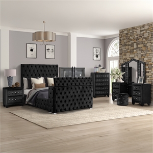 Encore 5PC Queen Vanity Set including Manufactured Wood & Fireplace in Black