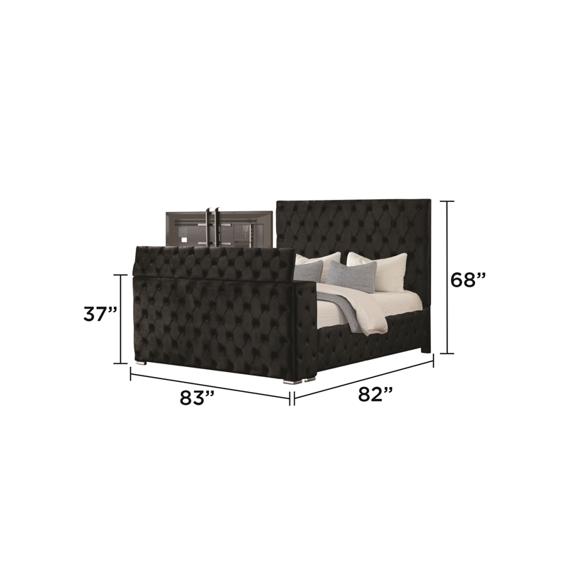Encore King 4PC Wood Bedroom Vanity Set Black- Fireplace Footboard