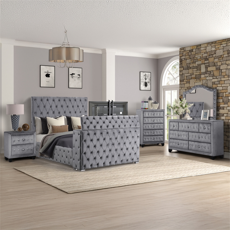 Encore 5PC King Bedroom Set including Manufactured Wood & Fireplace in Gray