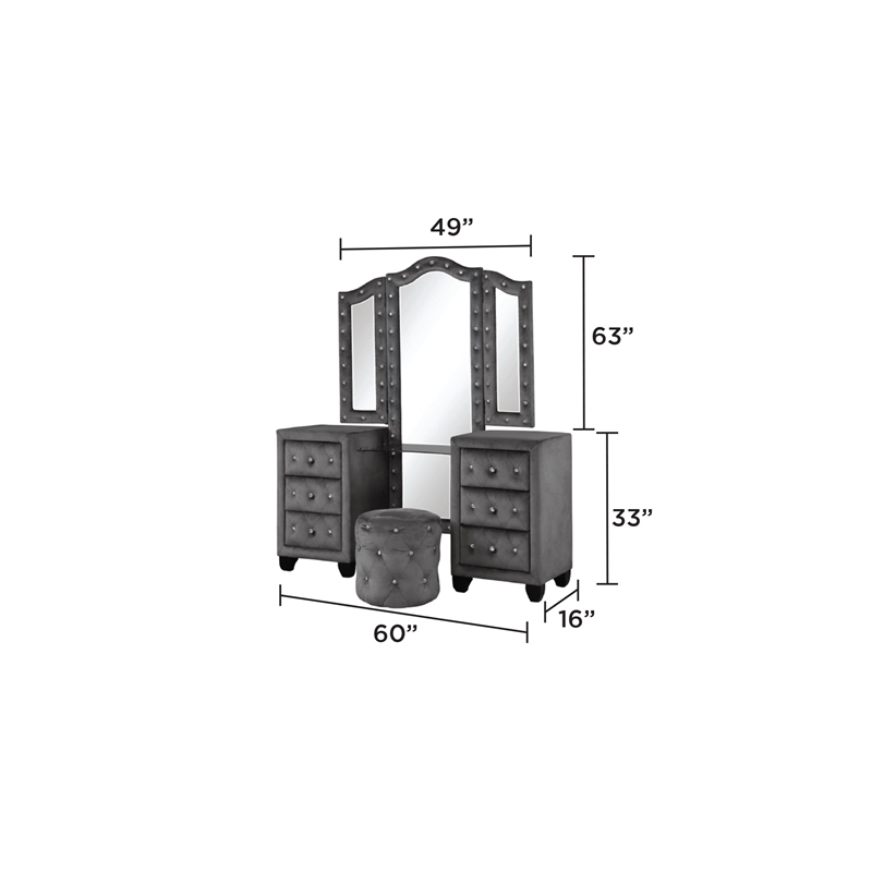 Encore 4PC Queen Vanity Set including Manufactured Wood & Fireplace in Gray