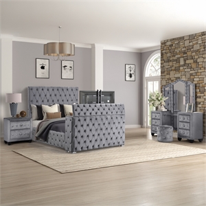 Encore 4PC Queen Vanity Set including Manufactured Wood & Fireplace in Gray