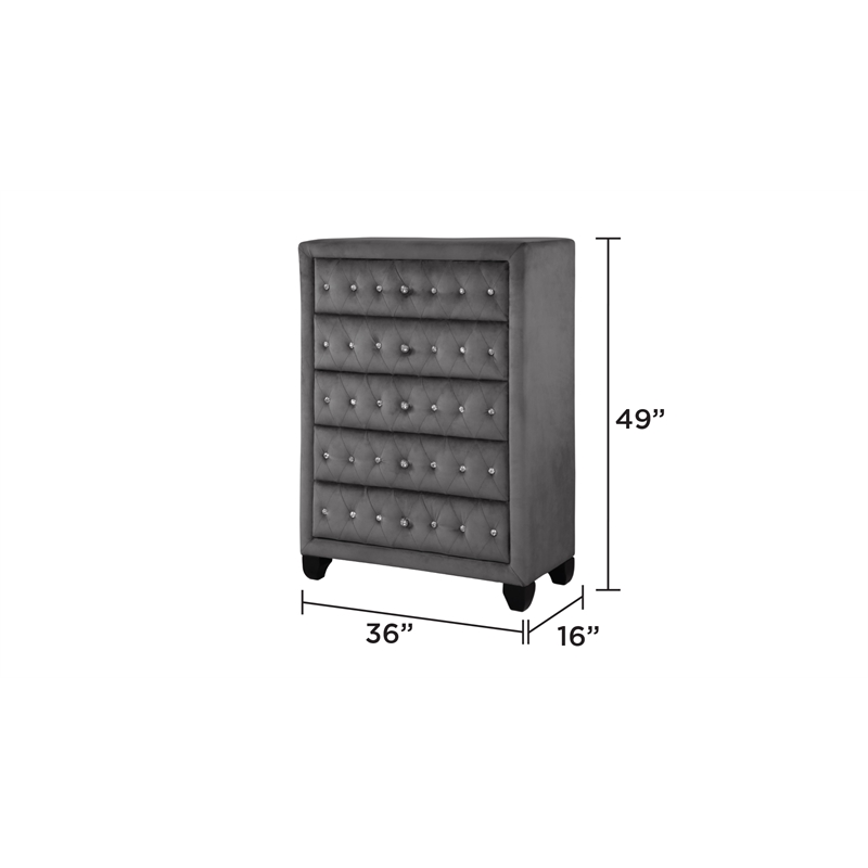 Encore 5PC Queen Vanity Set including Manufactured Wood & Fireplace in Gray