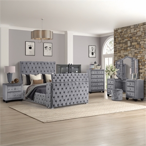 Encore 5PC Queen Vanity Set including Manufactured Wood & Fireplace in Gray