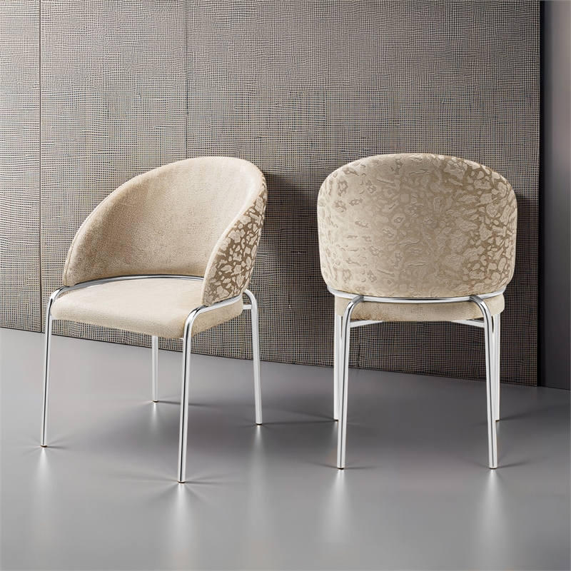 Onyx Chair with Stainless Legs - Velvet Fabric & Light Beige Color