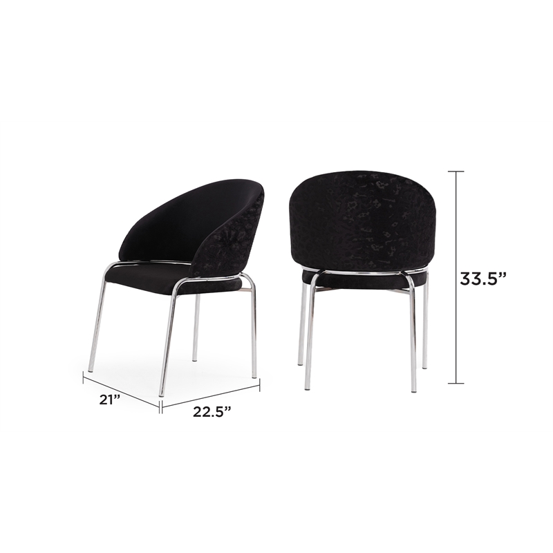 Onyx Modern Chair With Stainless Legs- Velvet Fabric & Black Color
