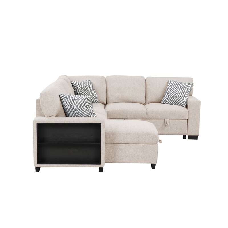 Cairo Sectional Sofa with pullout sleeper and USB made with wood and metal Beige