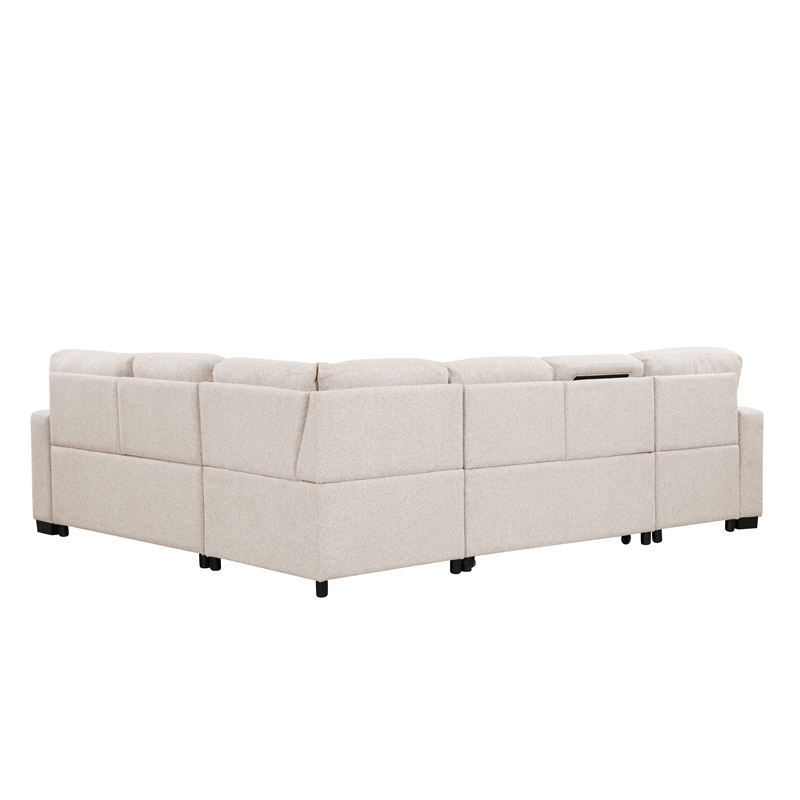 Cairo Sectional Sofa with pullout sleeper and USB made with wood and metal Beige