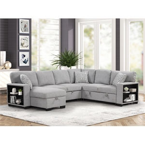 Cairo Sectional Sofa with pullout sleeper and USB made with wood and metal Gray
