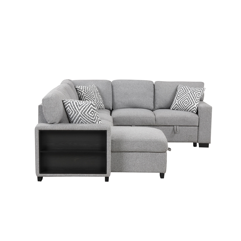 Cairo Sectional Sofa with pullout sleeper and USB made with wood and metal Gray