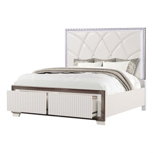 Fabio Modern Style LED Queen Size Bed Made With Wood in White Finish