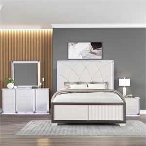 Fabio Modern Style LED King 4PC Bedroom Set Made With Wood in White