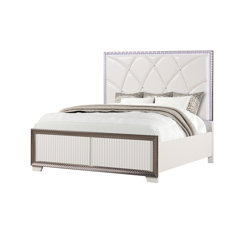 Fabio Modern Style LED King 5PC Bedroom Set Made With Wood in White