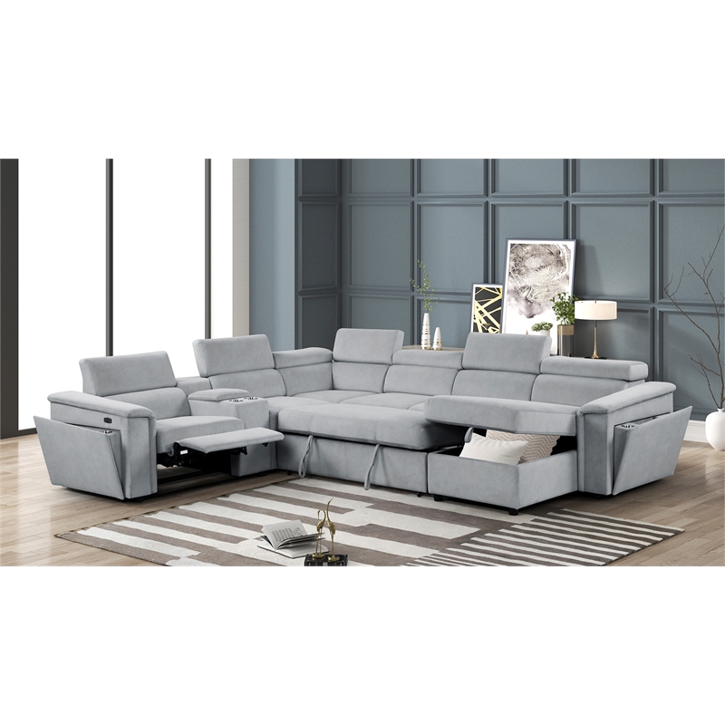 Harvey Modern Style Power Recliner Sectional Gray