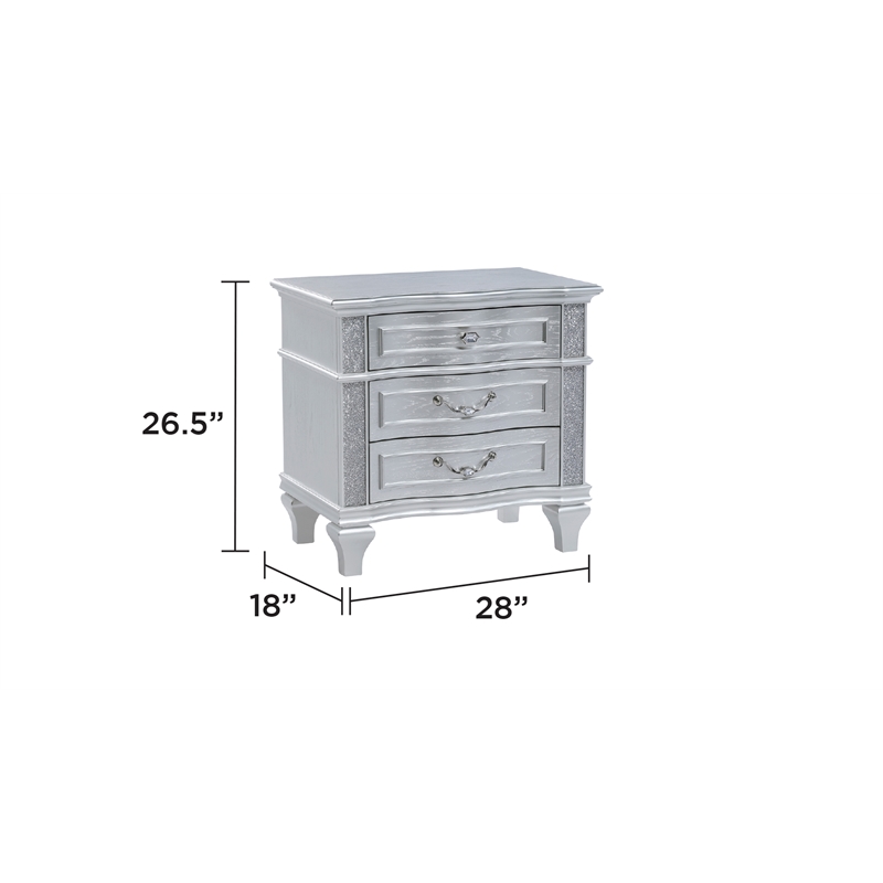Mystic Modern Style 2-Drawer Nightstand Made With Wood in Silver