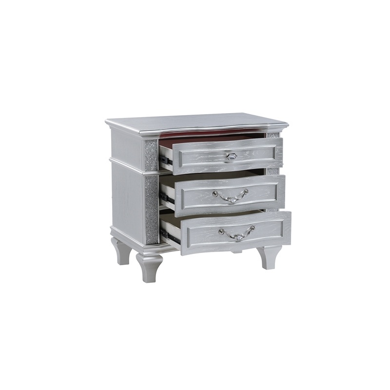 Mystic Modern Style 2-Drawer Nightstand Made With Wood in Silver