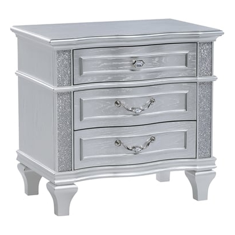 Mystic Modern Style 2-Drawer Nightstand Made With Wood in Silver