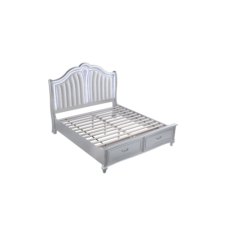 Mystic Modern Style LED Queen Bed Made With Wood in Silver