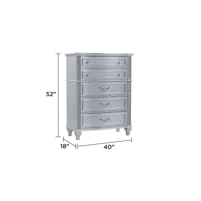 Mystic Modern Style LED Queen 4PC Bedroom Set Made With Wood in Silver