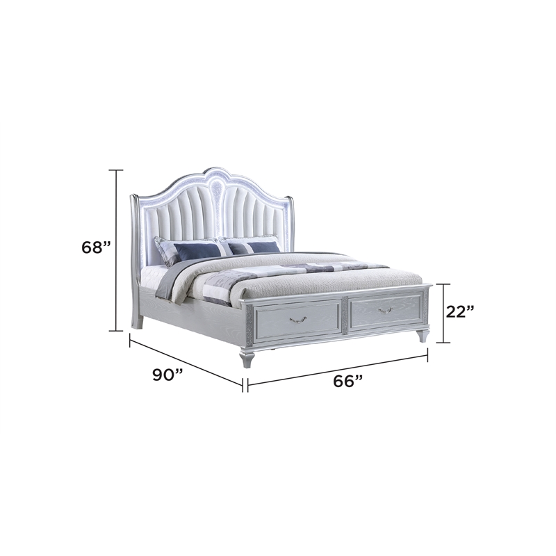 Mystic Modern Style LED Queen 4PC Bedroom Set Made With Wood in Silver