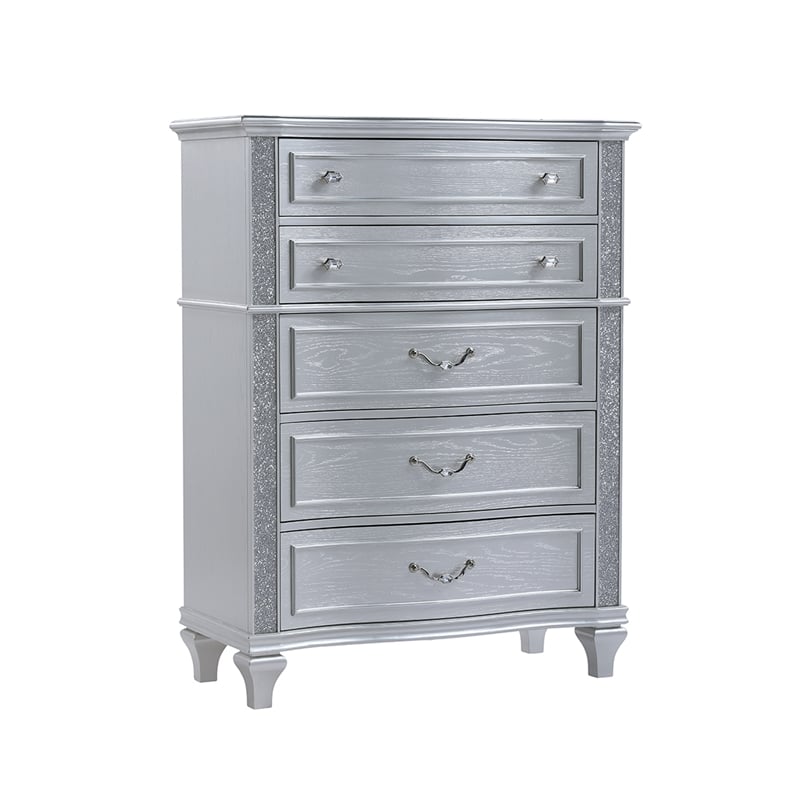 Mystic Modern Style LED 4-Piece King Bedroom Set Made With Wood in Silver