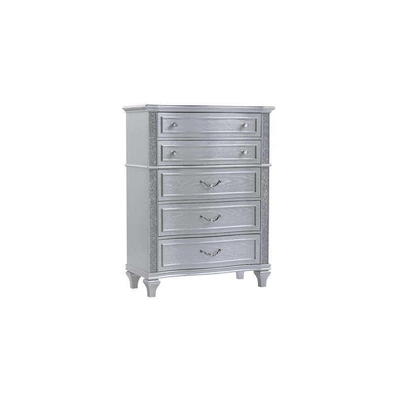 Mystic Modern Style LED King 5PC Bedroom Set in Silver