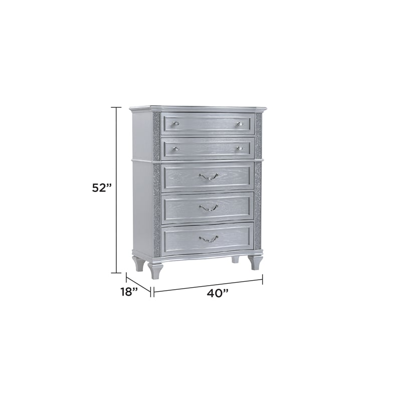 Mystic Modern Style LED King 5PC Bedroom Set in Silver