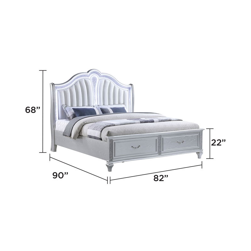 Mystic Modern Style LED King 5PC Bedroom Set in Silver