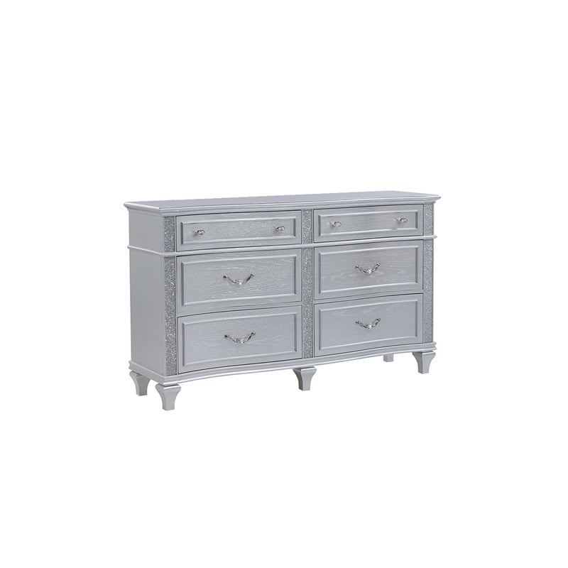 Mystic Modern Style LED King 5PC Bedroom Set in Silver