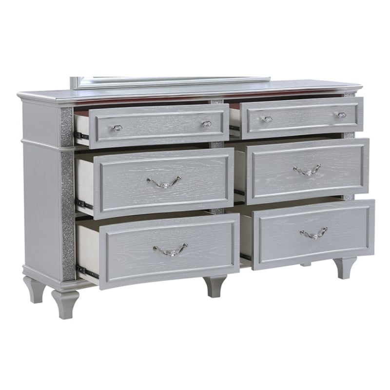 Mystic Modern Style LED King 5PC Bedroom Set in Silver