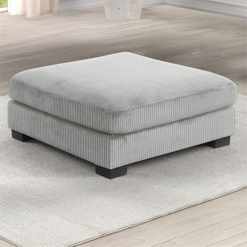 Modern Style Ottoman Made with Corduroy Fabric Gray
