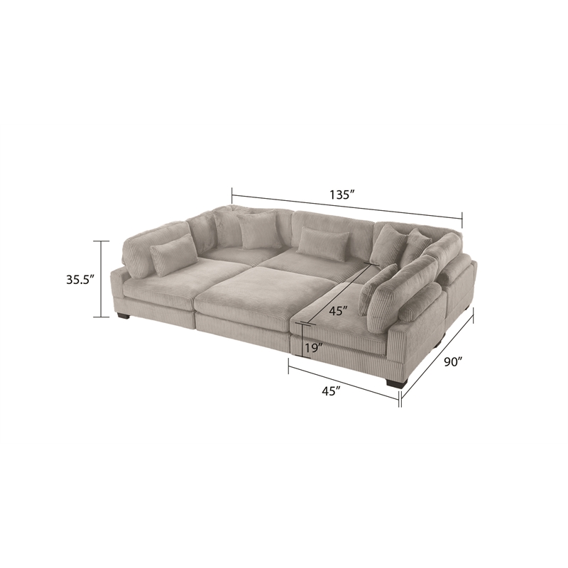 Bentley Setup 1 Modern style Sectional made with Corduroy Fabric in Gray