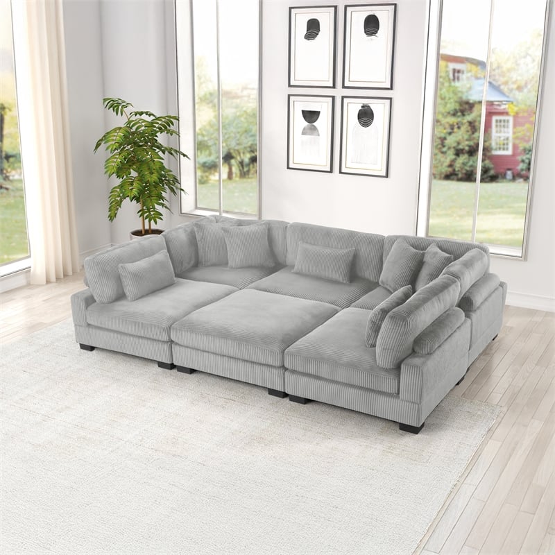 Bentley Setup 1 Modern style Sectional made with Corduroy Fabric in Gray