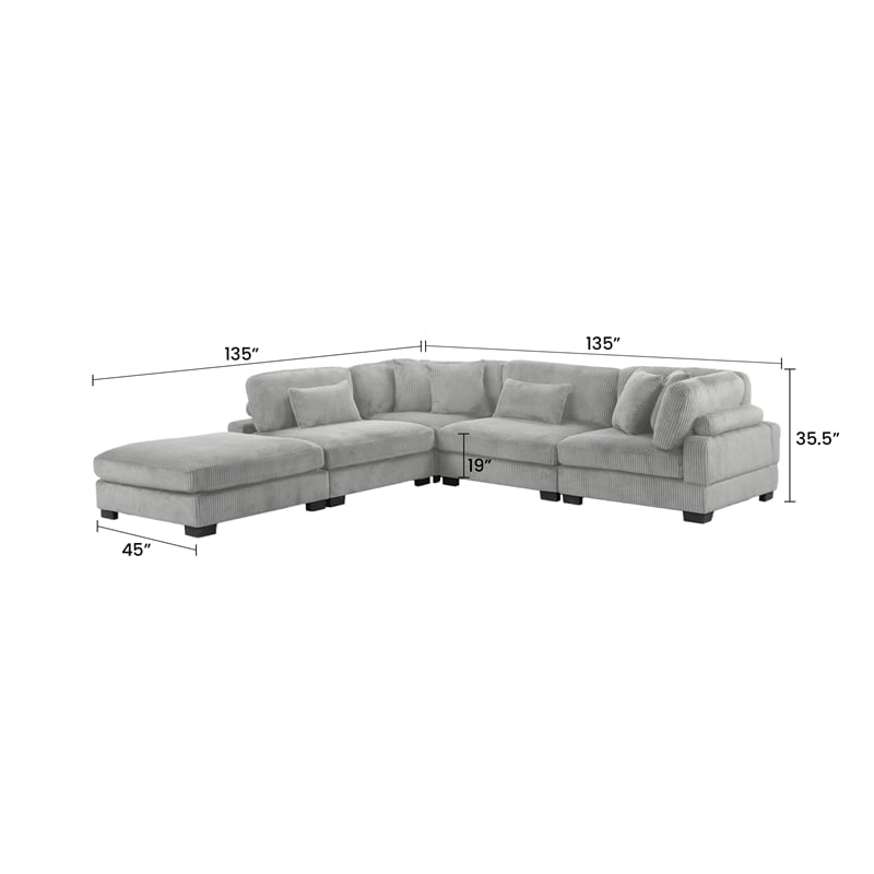 Bentley Setup 2 Modern style Sectional made with Corduroy Fabric in Gray