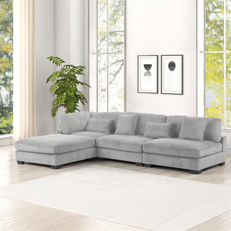 Bentley Setup 2 Modern style Sectional made with Corduroy Fabric in Gray