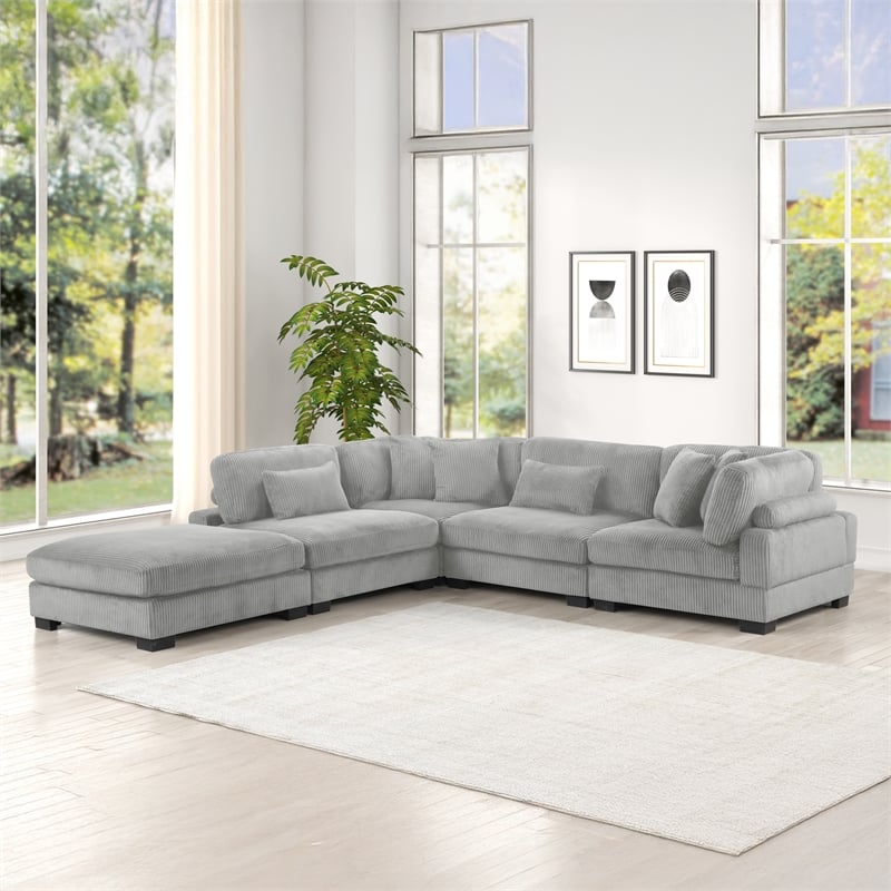 Bentley Setup 2 Modern style Sectional made with Corduroy Fabric in Gray