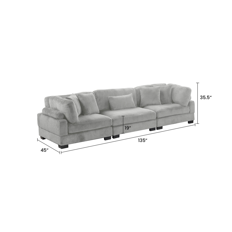 Bentley Setup 3 Modern style Sectional made with Corduroy Fabric in Gray