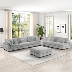Bentley Setup 3 Modern style Sectional made with Corduroy Fabric in Gray