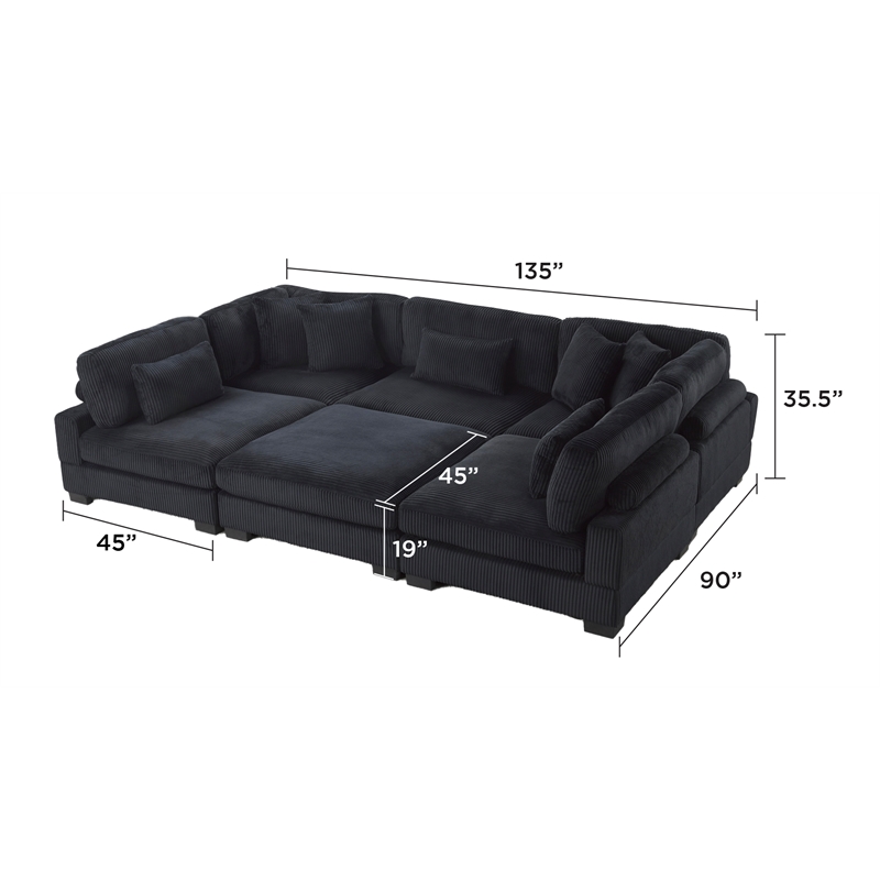 Bentley Setup 1 Modern style Sectional made with Corduroy Fabric in Black