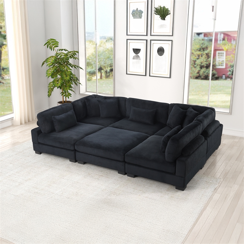 Bentley Setup 1 Modern style Sectional made with Corduroy Fabric in Black
