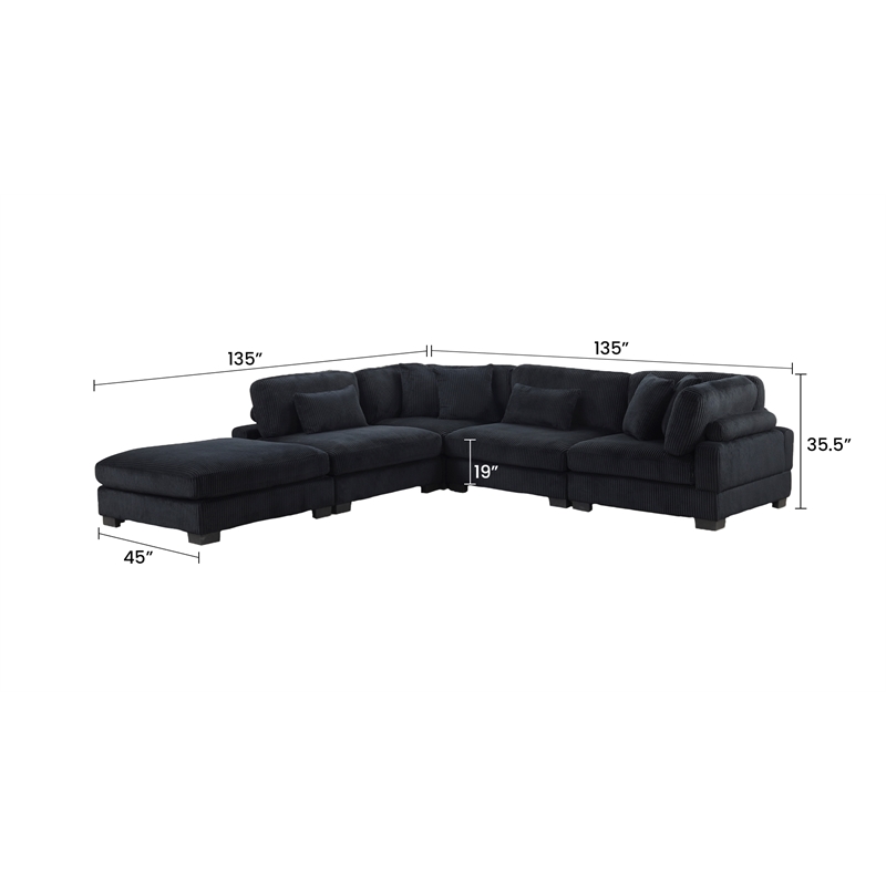 Bentley Setup 2 Modern style Sectional made with Corduroy Fabric in Black