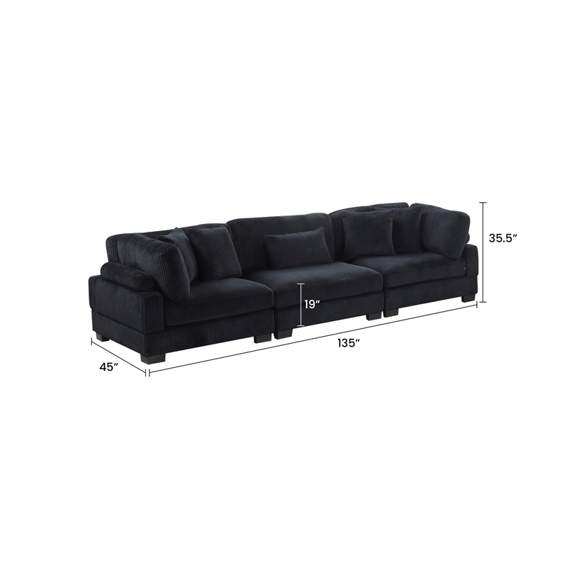 Bentley Setup 2 Modern style Sectional made with Corduroy Fabric in Black