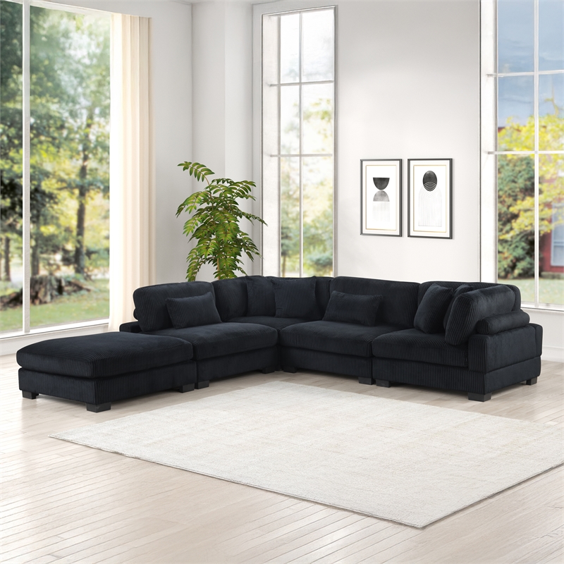 Bentley Setup 2 Modern style Sectional made with Corduroy Fabric in Black