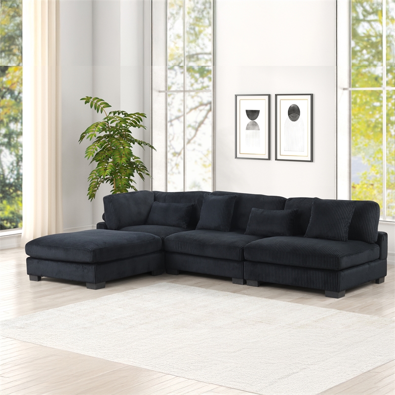 Bentley Setup 3 Modern style Sectional made with Corduroy Fabric in Black