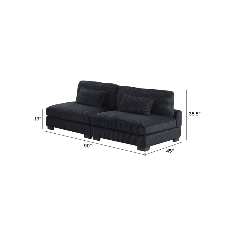 Bentley Setup 3 Modern style Sectional made with Corduroy Fabric in Black