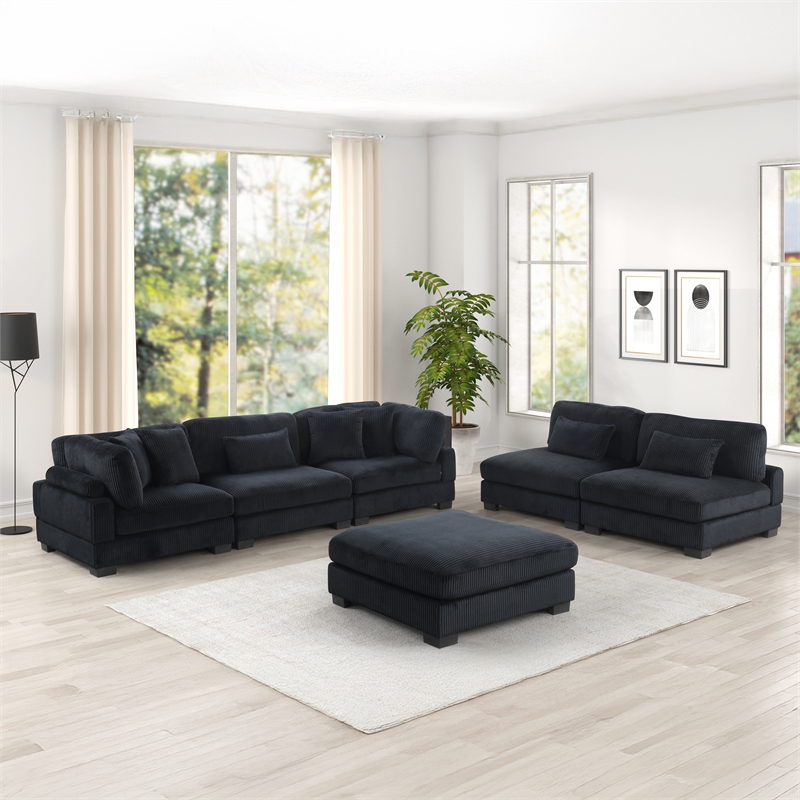 Bentley Setup 3 Modern style Sectional made with Corduroy Fabric in Black