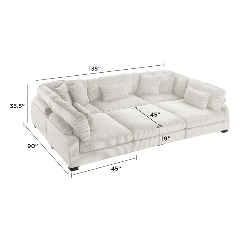 Bentley Setup 1 Modern style Sectional made with Corduroy Fabric in Cream