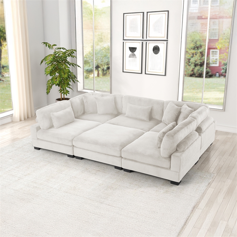Bentley Setup 1 Modern style Sectional made with Corduroy Fabric in Cream