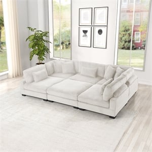 Bentley Setup 1 Modern style Sectional made with Corduroy Fabric in Cream