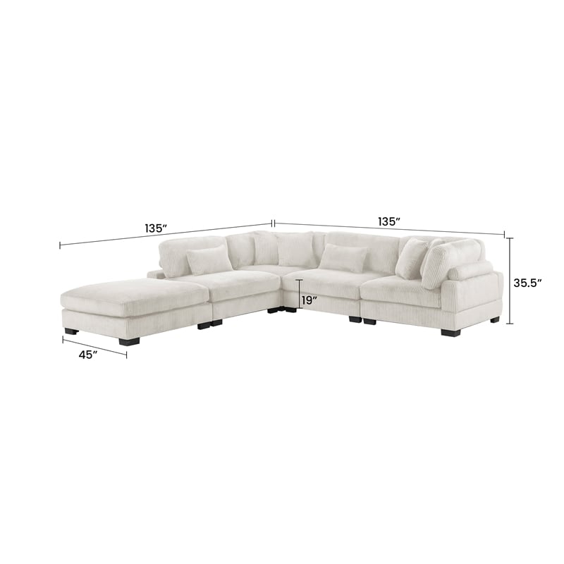 Bentley Setup 2 Modern style Sectional made with Corduroy Fabric in Cream