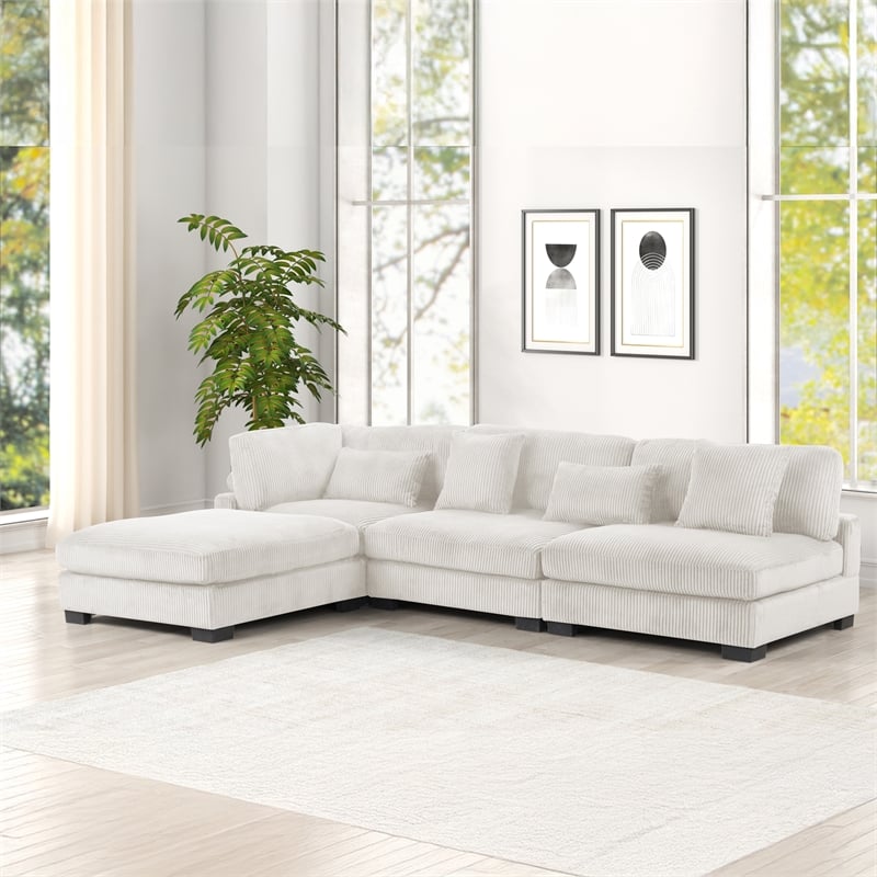 Bentley Setup 2 Modern style Sectional made with Corduroy Fabric in Cream